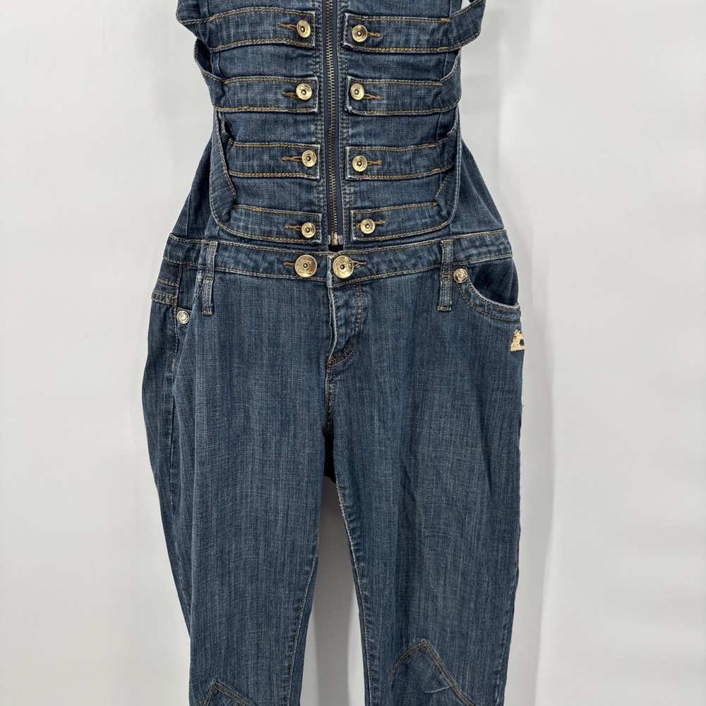 Apple Bottoms Denim Jumpsuit Womens Halter Strappy 13/14 Y2K VTG Hiphop - Picture 3 of 16